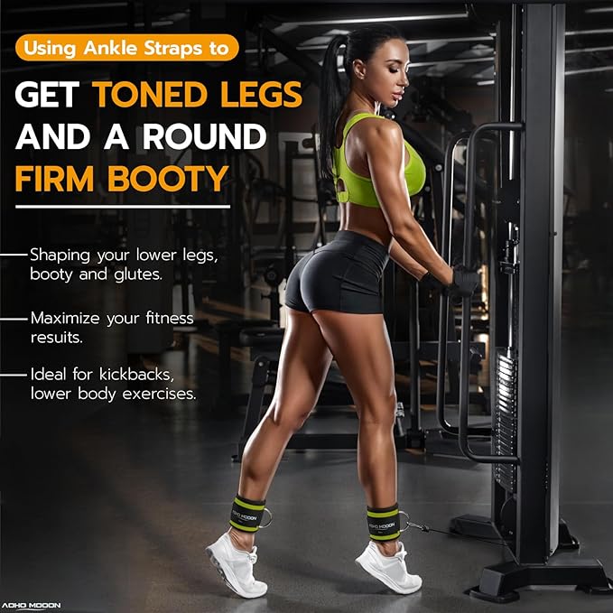Comfortable Adjustable Padded Ankle Wrist Cuffs Neoprene Padded Straps D-Ring Glute Kickback for Cable Machine, Ideal for Glutes Exercises