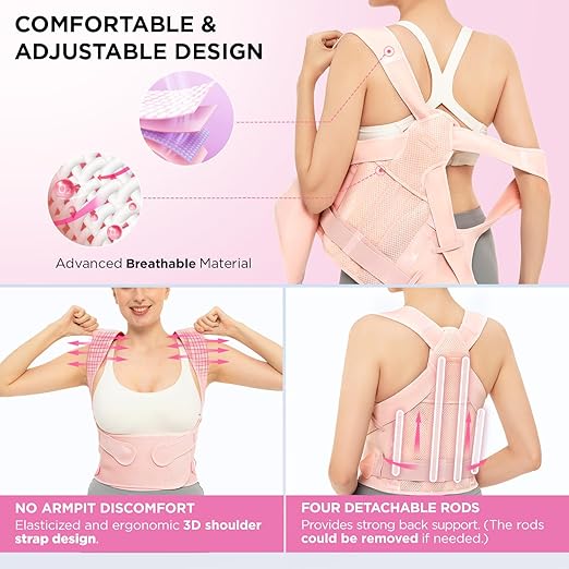 Back Posture Corrector Support for Women: UpperBack Support - Shoulders Straightener Relieve UpperBack Pain (Pink, Small)