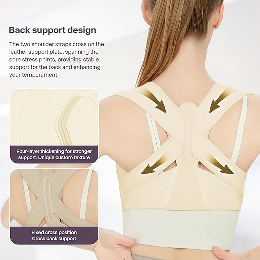 Back Brace Posture Corrector for Women, Upper Back Support Straps Straightener, Hunchback Improve Posture Correct-Shoulder, Upper Back Pain Relief Invisible Under Clothes (Nude, S/M)