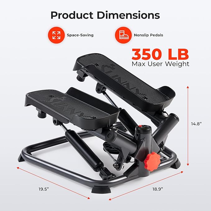 Sunny Health & Fitness Mini Stepper for Exercise at Home, Stair Step Workout Machine with Resistance Band, Fullbody Cardio, Upgraded Over 300lb Weight Capacity, Optional Free SunnyFit App Connection