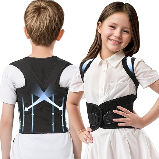 Back Brace Posture Corrector for Kids, Adjustable Full Back Support, for Upper and Lower Back Pain Relief, Scoliosis, Dowagers Hump, Hunchback, Thoracic, Spine Corrector (Medium, Waist: 18''-23'')
