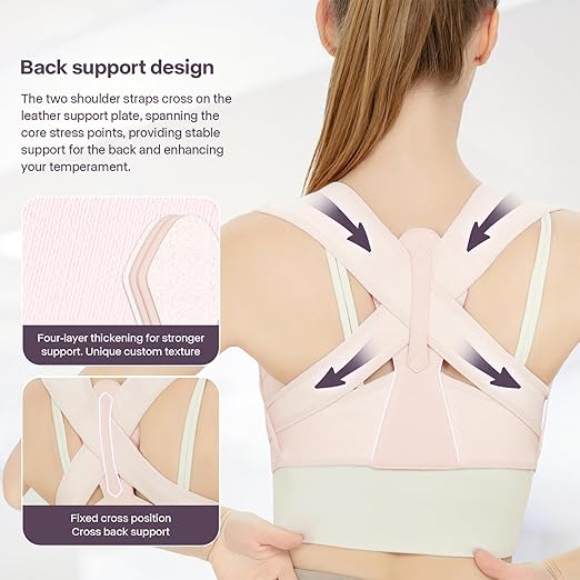 Back Brace Posture Corrector for Women, Upper Back Support Straps Straightener, Hunchback Improve Posture Correct-Shoulder, Upper Back Pain Relief Invisible Under Clothes (Pink, S/M)