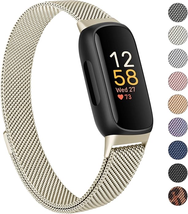 Amzpas band for Fitbit Inspire 3 Bands Women Men, Stainless Steel Mesh Loop Adjustable Magnetic Wristband Replacement Straps Compatible with Fitbit Inspire 3 Fitness Tracker