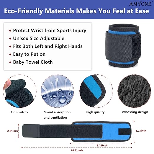 AMYONE 2 PACK Wrist Wraps for Sports for Women/Men, Highly Elastic Adjustable Wrist Brace Sweat Bands Compression Support for Tennis/Gym/Fitness/Weightlifting/Carpal Tunnel/Pain Relief, Azure Blue