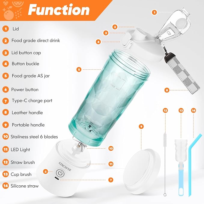 Portable Blender for Shakes and Smoothies 20 oz USB Rechargeable Personal Size High Speed Mini Mixing Juicer,for Shakes and Nut, Juice, Vegetables Baby Food