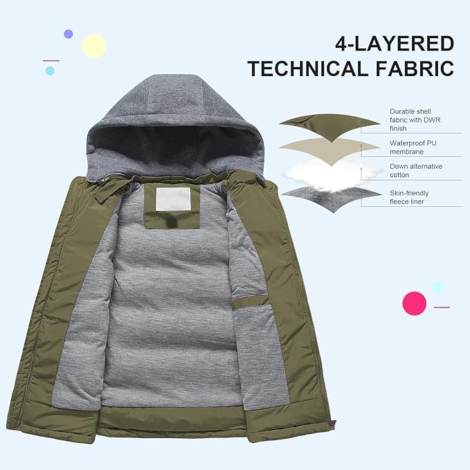 Pursky Girl's and Boy's Warm Puffer Vest Coat Water Resistant Sleeveless Jacket With Detachable Hood for 6-14Y
