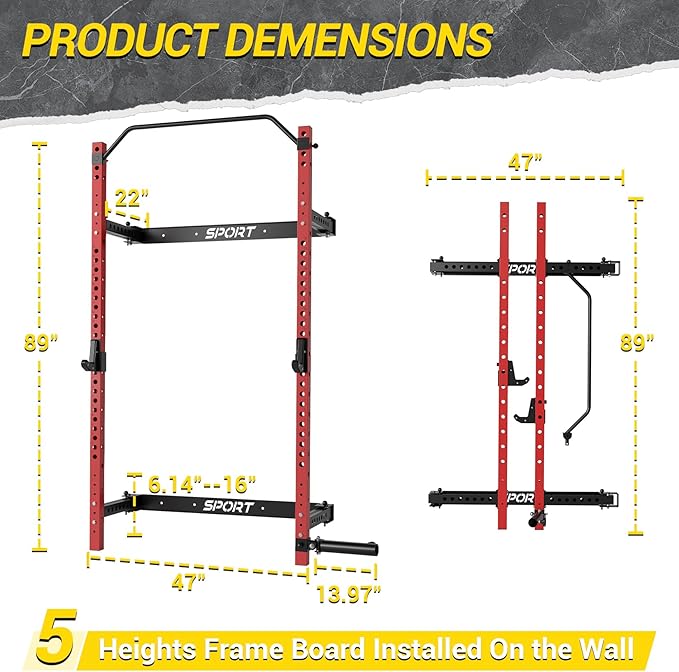 Folding Squat Rack for Home Gym 2.36" x 2.36" Folding 1000 LBS