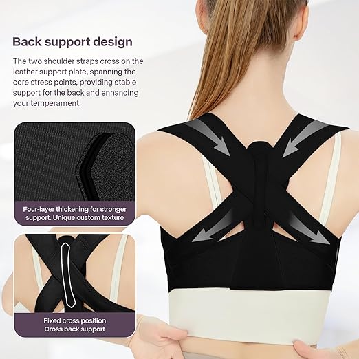 Back Brace Posture Corrector for Women, Upper Back Support Straps Straightener, Hunchback Improve Posture Correct-Shoulder, Upper Back Pain Relief Invisible Under Clothes (Black, L/XL)