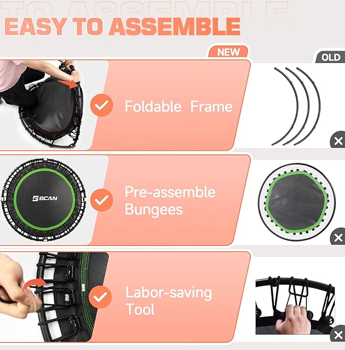 BCAN 450/550 LBS Foldable Mini Trampoline 40"/48" Fitness