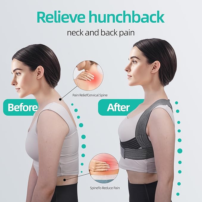 Posture Corrector for Women, Adjustable Upper Back Strap for Shoulder, Neck and Upper Back Pain Corrects Posture Corrects Hunching Silvery L-XL