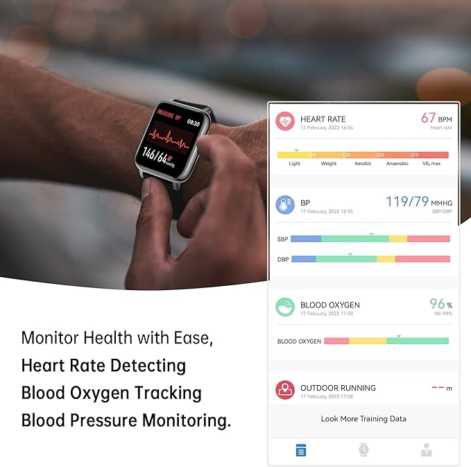 Popglory Smart Watch, Smartwatch with Blood Pressure, Blood Oxygen Monitor, Fitness Tracker with Heart Rate Monitor, Full Touch Fitness Watch for Android & iOS for Men Women (Pink)