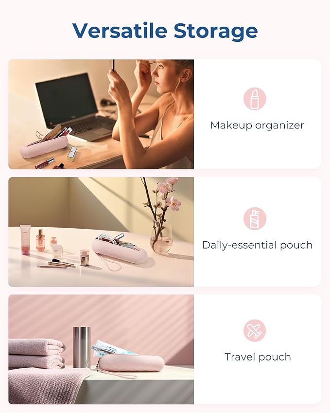 BAGSMART Makeup Brush Holder Bag with Metal Zipper Closure, Travel Make Up Brush Case Cosmetic Bag, Silicone Soft Portable Face Brushes Travel Essentials Organizer Holder, White