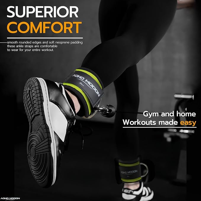 Comfortable Adjustable Padded Ankle Wrist Cuffs Neoprene Padded Straps D-Ring Glute Kickback for Cable Machine, Ideal for Glutes Exercises