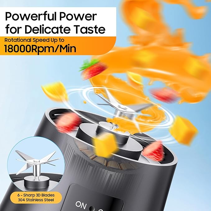 Portable Blender for Smoothies & Shakes - Personal Blender with 12Oz Traveling Cup, BAP Free, 6 Stainless Steel Blades, Freshly Squeezed for Office/Picnic/Sports