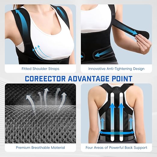 Back Brace Posture Corrector for Women & Men, Adjustable Shoulder Straightener with Full Back Support, Relief for Lower & Upper Back Pain, Hunchback & Scoliosis (Black, Medium)