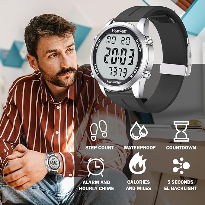 Pedometer Watch for Walking for Senior No App Required with Steps Calories Counter and LCD Large Numbers
