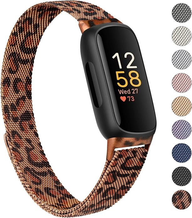 Amzpas band for Fitbit Inspire 3 Bands Women Men, Stainless Steel Mesh Loop Adjustable Magnetic Wristband Replacement Straps Compatible with Fitbit Inspire 3 Fitness Tracker