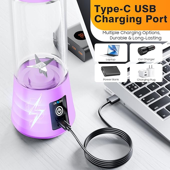 Personal Blender for Shakes and Smoothies - 2025 Upgraded 14 Oz Portable Blender with 6 Blades, Cordless & Type-C USB Rechargeable, BAP Free Juice Cup Freshly Squeezed for Picnic/Sprots