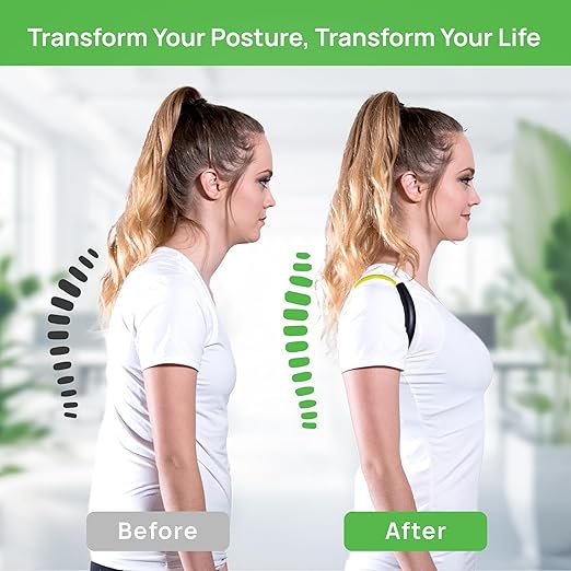 PRIMEKINETIX PostureMedic Dynamic Posture Brace for Neck and Back Support -For Enhanced Shoulder Alignment, Posture Improvement & Stretching-L(Yellow)