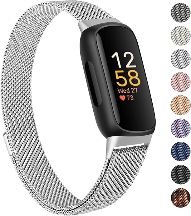 Amzpas band for Fitbit Inspire 3 Bands Women Men, Stainless Steel Mesh Loop Adjustable Magnetic Wristband Replacement Straps Compatible with Fitbit Inspire 3 Fitness Tracker