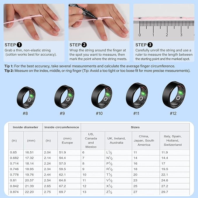 BANGALORE Smart Fitness Ring for Men & Women – Activity & Wellness Tracker with Heart Rate, Sleep, and Blood Oxygen Monitoring, Motion Tracking, Waterproof Build, and No Subscription Required (11#)