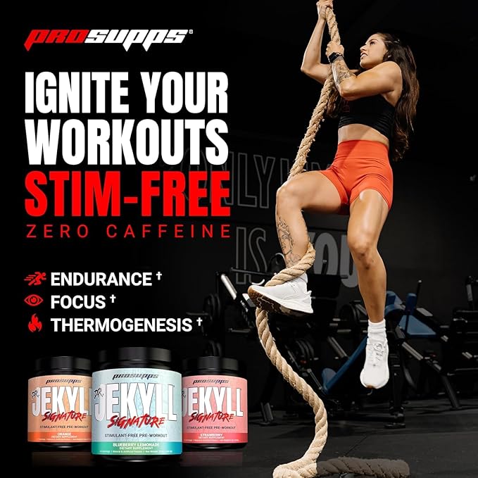 PROSUPPS Dr. Jekyll Signature Pre Workout Powder with Creatine - Stim-Free Preworkout Supports Muscle Volume & Endurance - Caffeine-Free Gym & Fitness Supplements (Strawberry, 30 Servings)