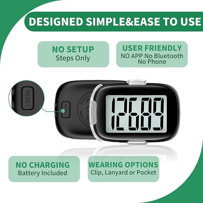 Pedometer Walking Simple 3D Step Counter with Clip and Lanyard, Activities Fitness Tracker Without Smartphone, Accurate Step Tracker for Women, Men, Seniors