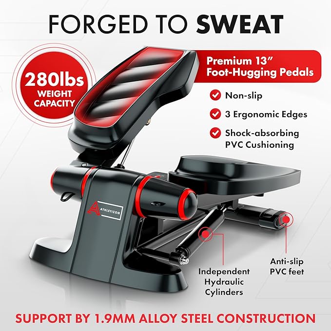 Stair Stepper with Resistance Bands - Twist Stepper Machine with LCD Display, Anti Slip Pedals - Hip Butt Leg Workout Equipment for Women & Men, Cardio Steppers for Exercise at Home, Office