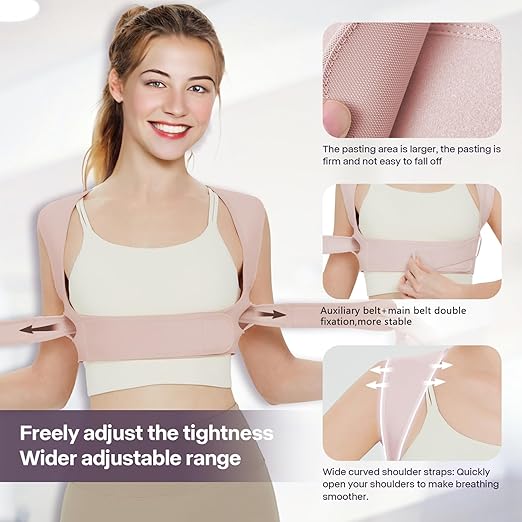 Back Brace Posture Corrector for Women, Upper Back Support Straps Straightener, Hunchback Improve Posture Correct-Shoulder, Upper Back Pain Relief Invisible Under Clothes (Pink, L/XL)