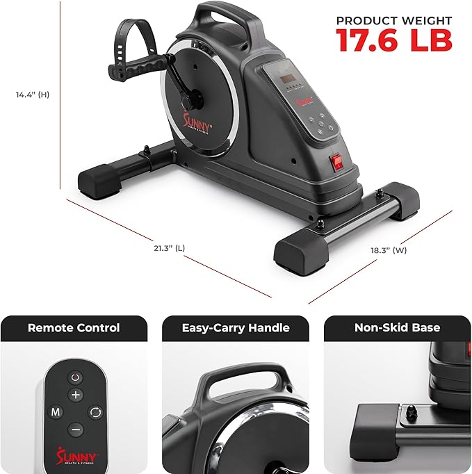 Sunny Health & Fitness Dual Function Under-Desk Bike Trainer, Mini Exercise Machine for Senior Training, Arm/Leg Cardio Cycle Workout, Optional Magnetic, Motorized & Free SunnyFit App Bluetooth Link