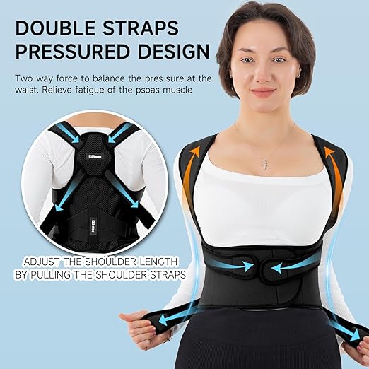 Back Brace Posture Corrector for Women and Men with Heating Pad, Adjustable Full Back Support Brace, Heating Pad for Back Pain Relief -Hunchback, Spine Corrector (Black, Medium)