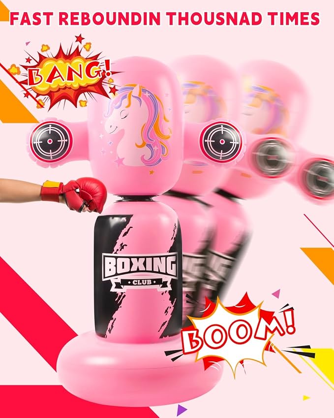 Punching Bag for Kids,New Upgraded 360°Rotating Kids Punching Bag,Inflatable Boxing Bag Toy for Boys Girls, Christmas Birthday Gift for Kids Age 3-12