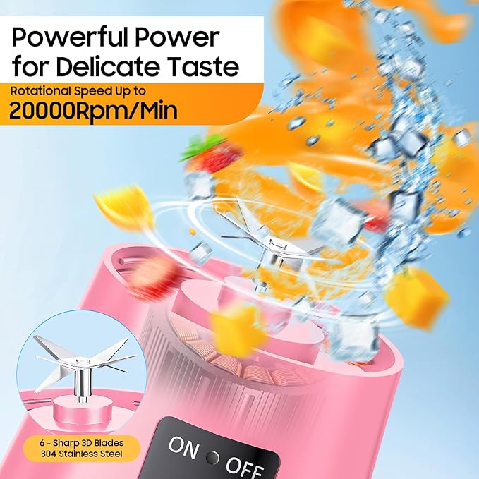 Personal Blender for Shakes and Smoothies - 2025 Upgraded 14 Oz Portable Blender with 6 Blades, Cordless & Type-C USB Rechargeable, BAP Free Juice Cup Freshly Squeezed for Picnic/Sprots