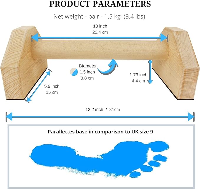 Calisthenics Wood Parallettes Bars | Push Up Bar That Will Not Slip or Wobble | Wrist Wraps Included