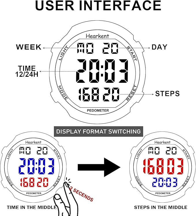 Pedometer Watch for Walking for Senior No App Required with Steps Calories Counter and LCD Large Numbers
