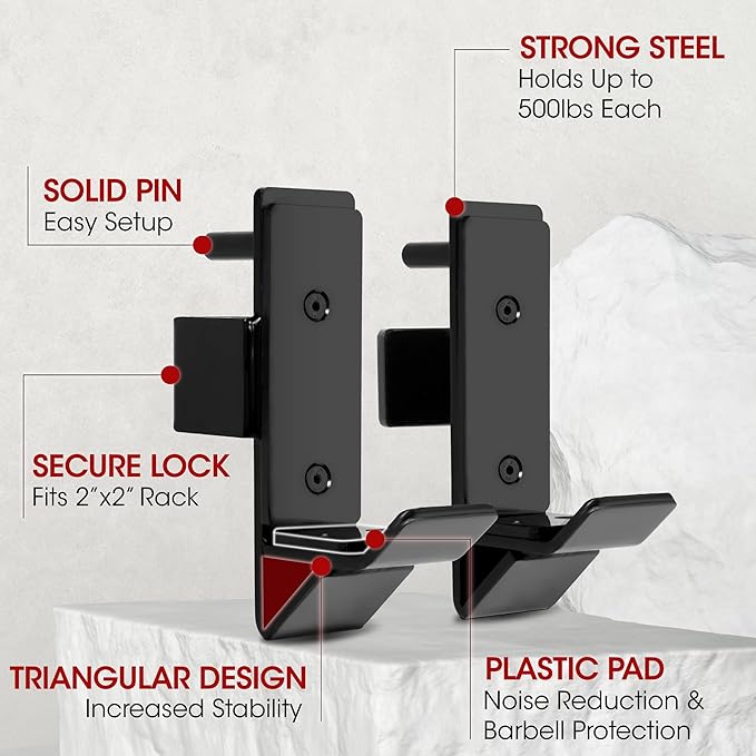 Yes4All Power Rack J-Hooks & Attachments – Heavy Duty Barbell Holders Compatible with 2x2 & 3x3 Power Racks for Home Gym