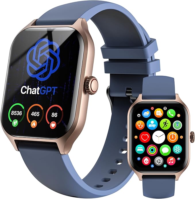 AI ChatGPT Translation Smart Watch, Titanium Alloy IP68 Waterproof,Heart Rate & Sleep Monitor, Fitness Tracker, OLED Display, Multi-Sport Modes, with 144 Real-Time Languages, Blue