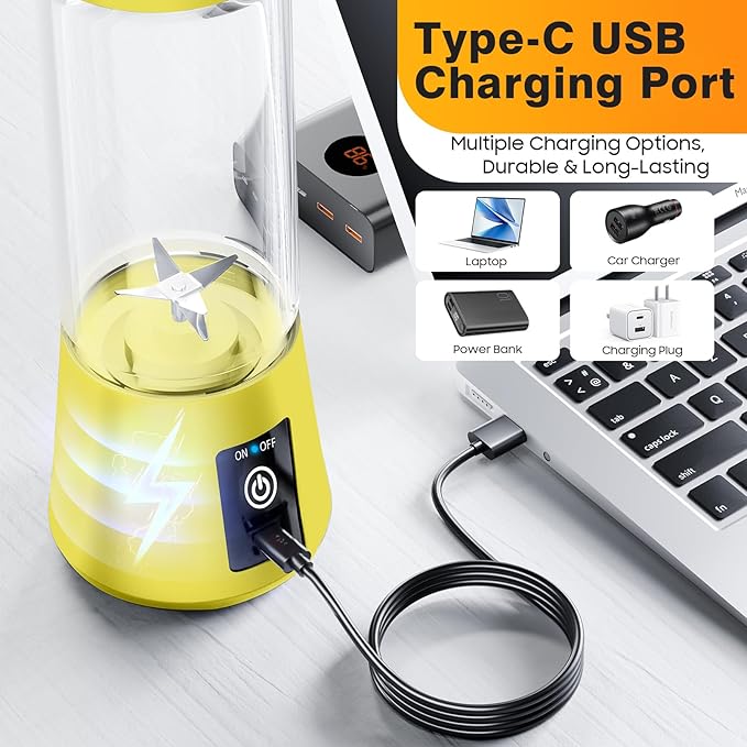Personal Blender for Shakes and Smoothies - 2025 Upgraded 14 Oz Portable Blender with 6 Blades, Cordless & Type-C USB Rechargeable, BAP Free Juice Cup Freshly Squeezed for Picnic/Sprots