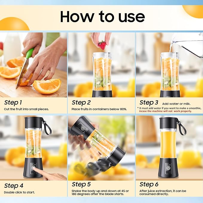Portable Blender for Smoothies & Shakes - Personal Blender with 12Oz Traveling Cup, BAP Free, 6 Stainless Steel Blades, Freshly Squeezed for Office/Picnic/Sports