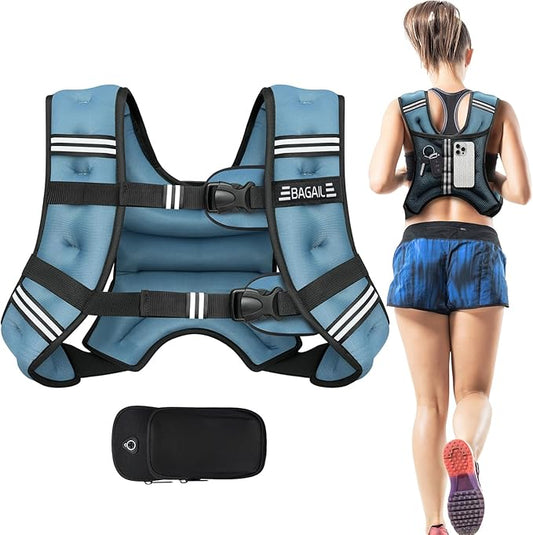 BAGAIL Weighted Vest, 5lbs/10lbs/12lbs/15lbs/20lbs/25lbs/30lbs Weight Vest with Detachable Phone Pouch, Rucking Vest for Women, Men, Walking, Weight Loss, Training, Running
