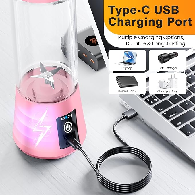 Personal Blender for Shakes and Smoothies - 2025 Upgraded 14 Oz Portable Blender with 6 Blades, Cordless & Type-C USB Rechargeable, BAP Free Juice Cup Freshly Squeezed for Picnic/Sprots