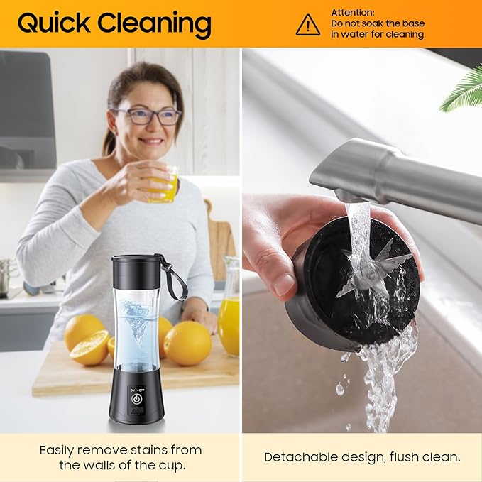Portable Blender for Smoothies & Shakes - Personal Blender with 12Oz Traveling Cup, BAP Free, 6 Stainless Steel Blades, Freshly Squeezed for Office/Picnic/Sports