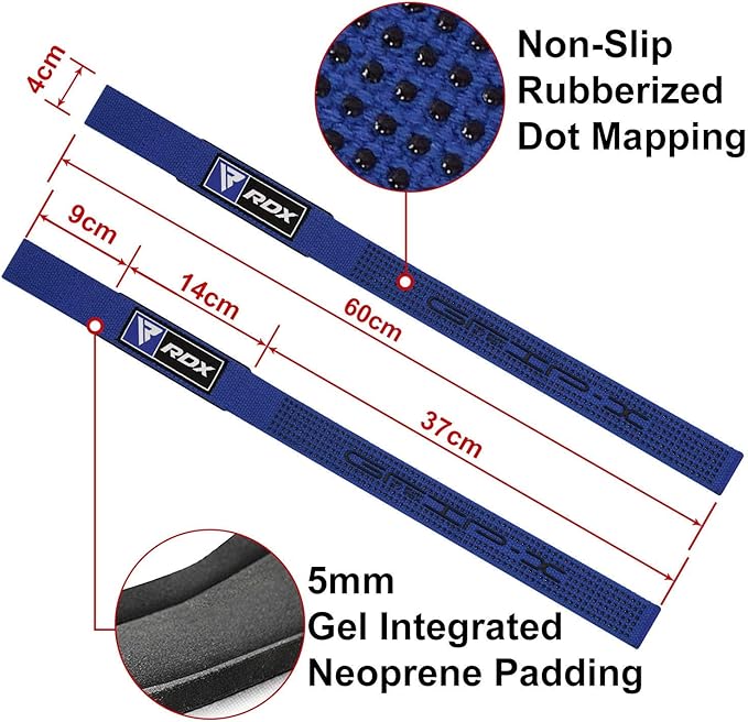 RDX Weight Lifting Straps Deadlifting Powerlifting, 5MM Neoprene Wrist Support, Anti Slip 60CM Hand Bar Grip, Heavy Duty Bodybuilding Weightlifting Workout, Soft Cotton, Strength Training Gym Fitness
