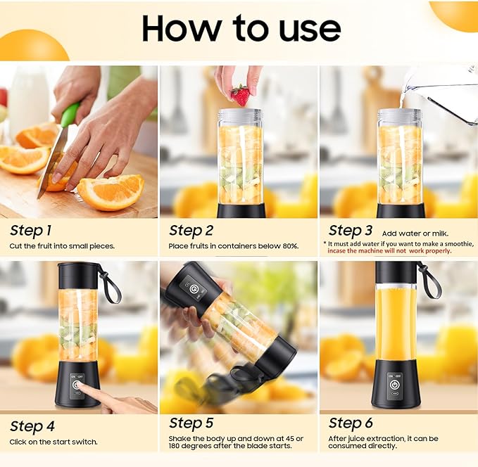 Portable Blender for Shakes and Smoothies - Newly Upgraded 14 Oz Mini Blender with 6 Blades, USB & Type-C Rechargeable, Suitable for Making Fresh Juice, Convenient for Travel and Sports