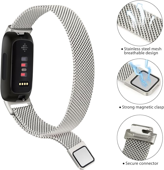 Amzpas band for Fitbit Inspire 3 Bands Women Men, Stainless Steel Mesh Loop Adjustable Magnetic Wristband Replacement Straps Compatible with Fitbit Inspire 3 Fitness Tracker