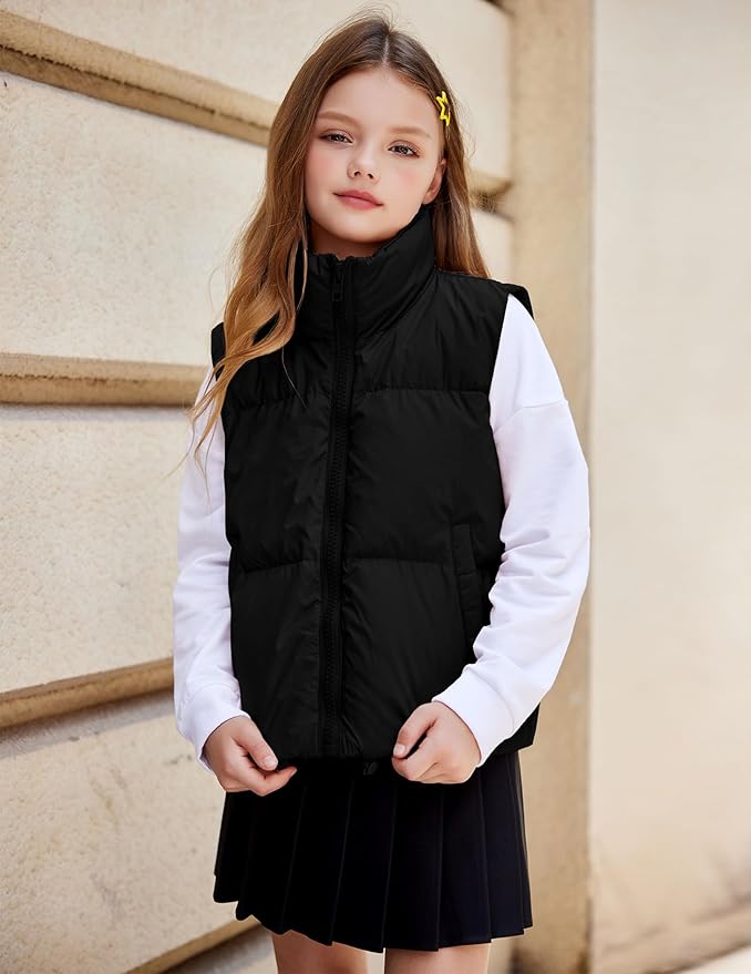 Arshiner Girls Winter Zipper Puffer Vest Lightweight Sleeveless Outwear Puffy Vests for 5-12 Years Old