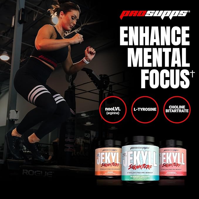 PROSUPPS Dr. Jekyll Signature Pre Workout Powder with Creatine - Stim-Free Preworkout Supports Muscle Volume & Endurance - Caffeine-Free Gym & Fitness Supplements (Strawberry, 30 Servings)
