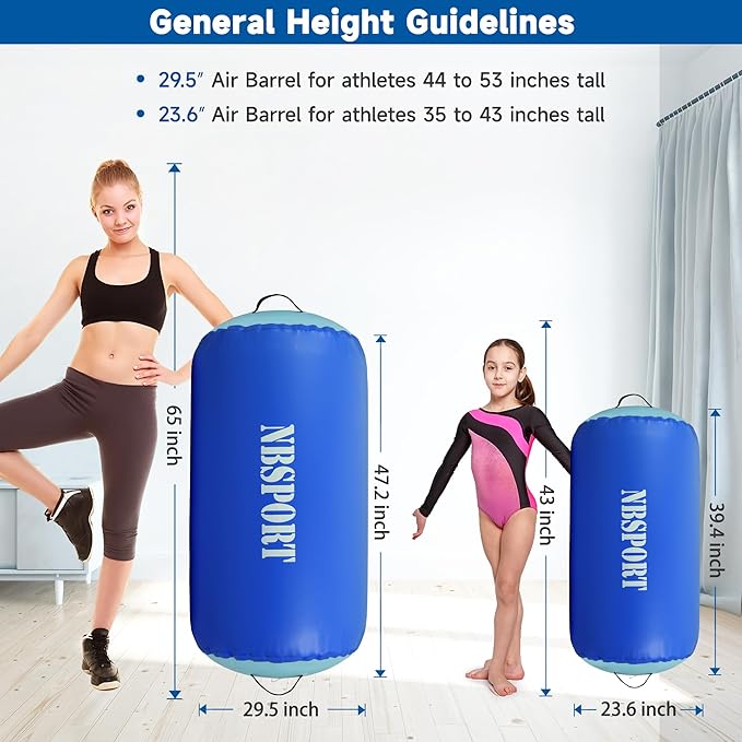 Air Barrel - Air Roller Gymnastics Barrel for Back Handspring Trainer, Air Track Tumble Mat with Pump for Gym Training/Yoga Balance Exercise/Cheerleading/Home and Outdoor Use