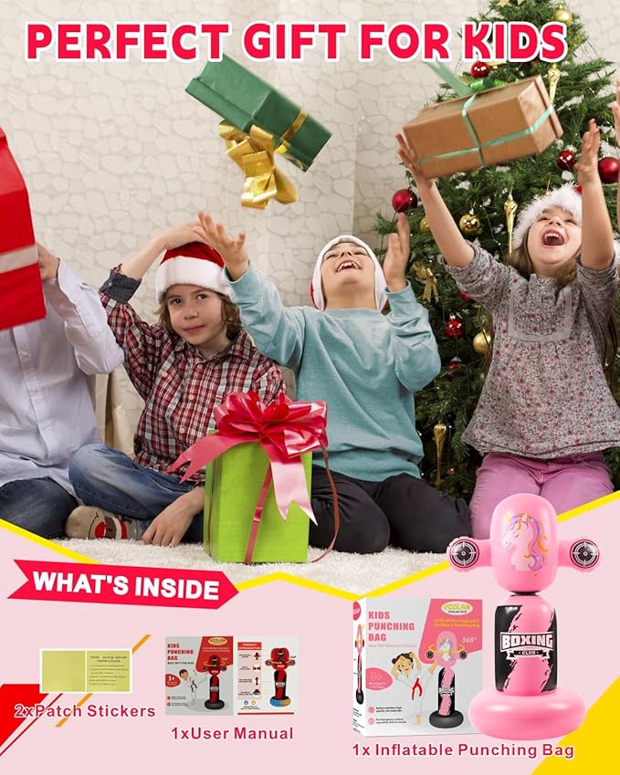 Punching Bag for Kids,New Upgraded 360°Rotating Kids Punching Bag,Inflatable Boxing Bag Toy for Boys Girls, Christmas Birthday Gift for Kids Age 3-12