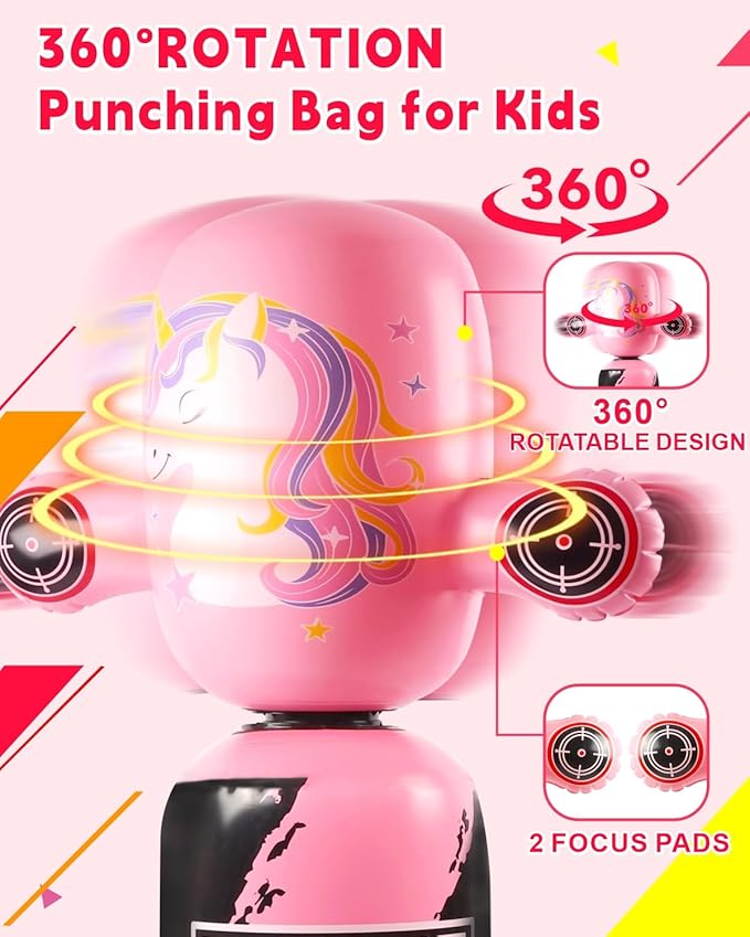 Punching Bag for Kids,New Upgraded 360°Rotating Kids Punching Bag,Inflatable Boxing Bag Toy for Boys Girls, Christmas Birthday Gift for Kids Age 3-12